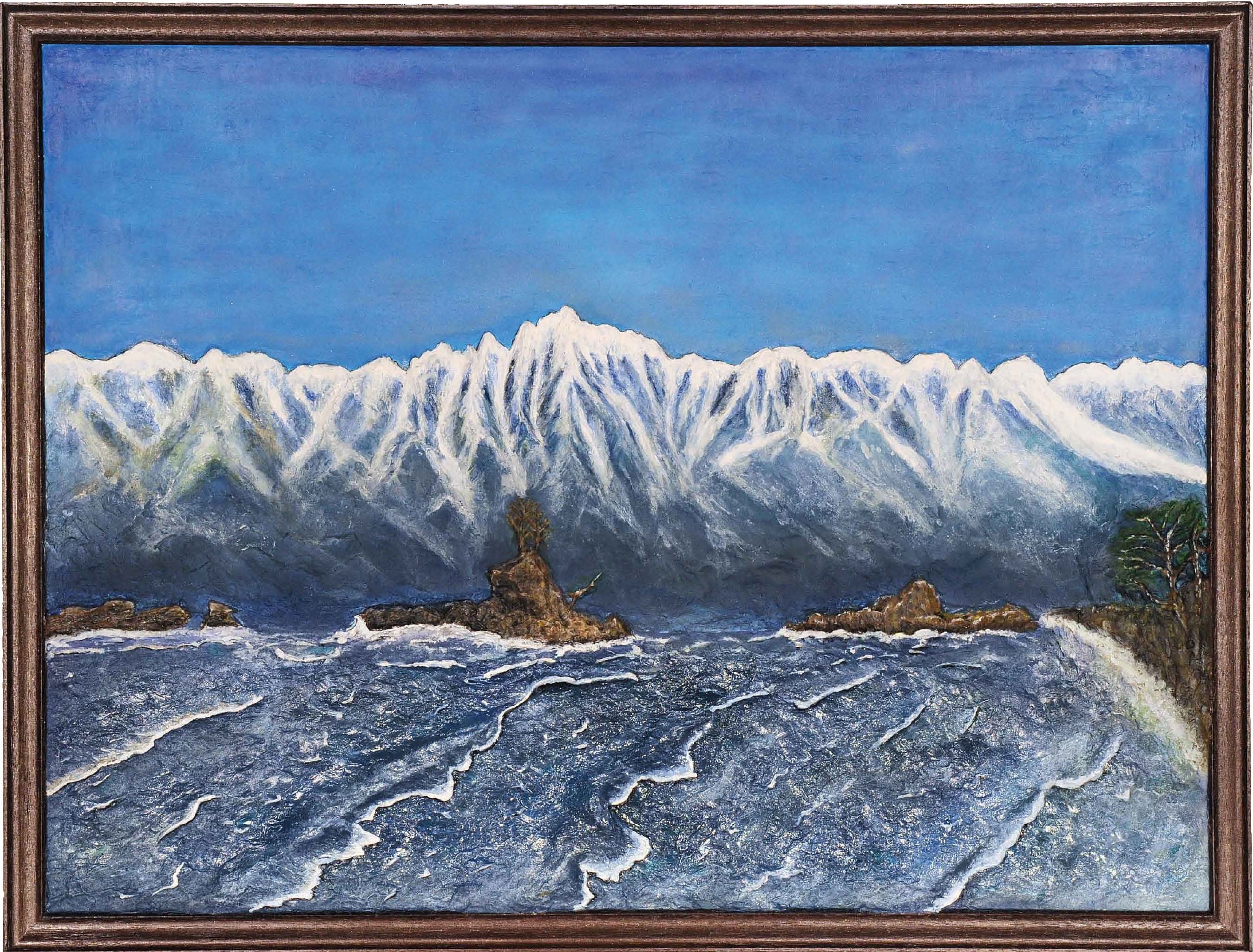 佐伯教通 山岳風景 日本画 佐渡島-6 尖閣湾a 揚島遊園-展望台の眺め ☆断崖絶壁/無数の岩礁