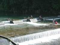 川では子供達が泳いでいます