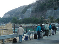 雲見海岸で冨士山を撮影する多くの写真家