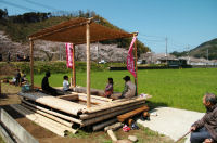 那賀花畑の足湯と桜