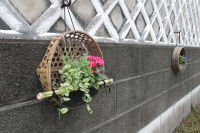 民具を使った寄せ植えの展示